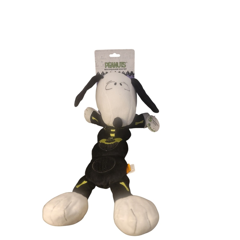 Peanuts Snoopy Skeleton Halloween Dog Toy 15" Black White Multi-Squeaker Plush